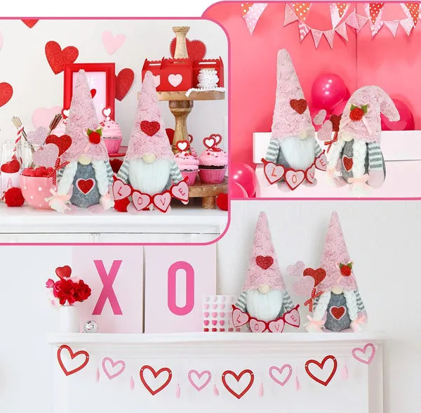 Valentine Gnomes Decorations For Home Valentines Day Tiered Tray Decor Pink Valentine Gnomes Plush Scandinavian Tomte Elf Holiday Gnomes Ornaments Valentines Day Gifts For Her