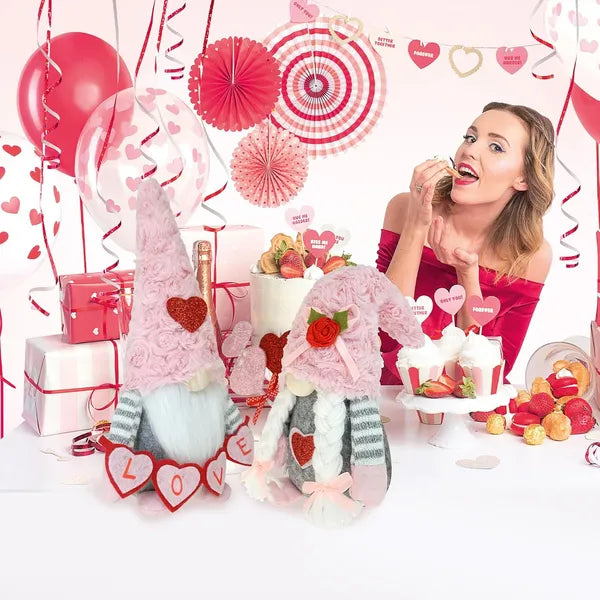 Valentine Gnomes Decorations For Home Valentines Day Tiered Tray Decor Pink Valentine Gnomes Plush Scandinavian Tomte Elf Holiday Gnomes Ornaments Valentines Day Gifts For Her