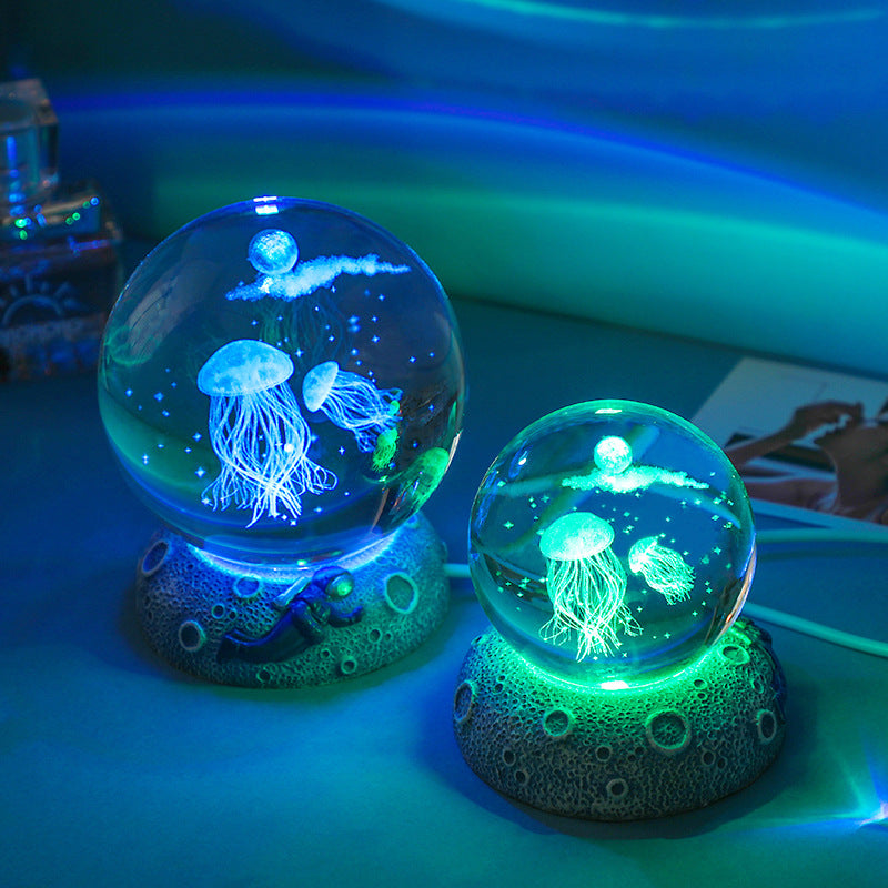 3D Jerryfish Crystal Night Lights, Glass Ball Light Christmas Gifts
