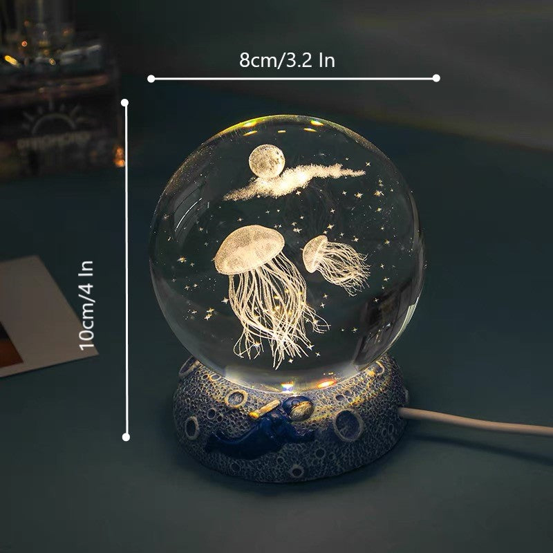 3D Jerryfish Crystal Night Lights, Glass Ball Light Christmas Gifts