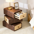 Rotatable 3-Tier Drawer Storage Cabinet, Wooden Stackable Nightstand with Drawers for Bedroom, Living Room Organization